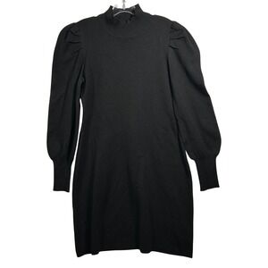 Melonie T Black Mock Neck Puff Sleeve Knit Sweater Dress Large 91981MT NWT